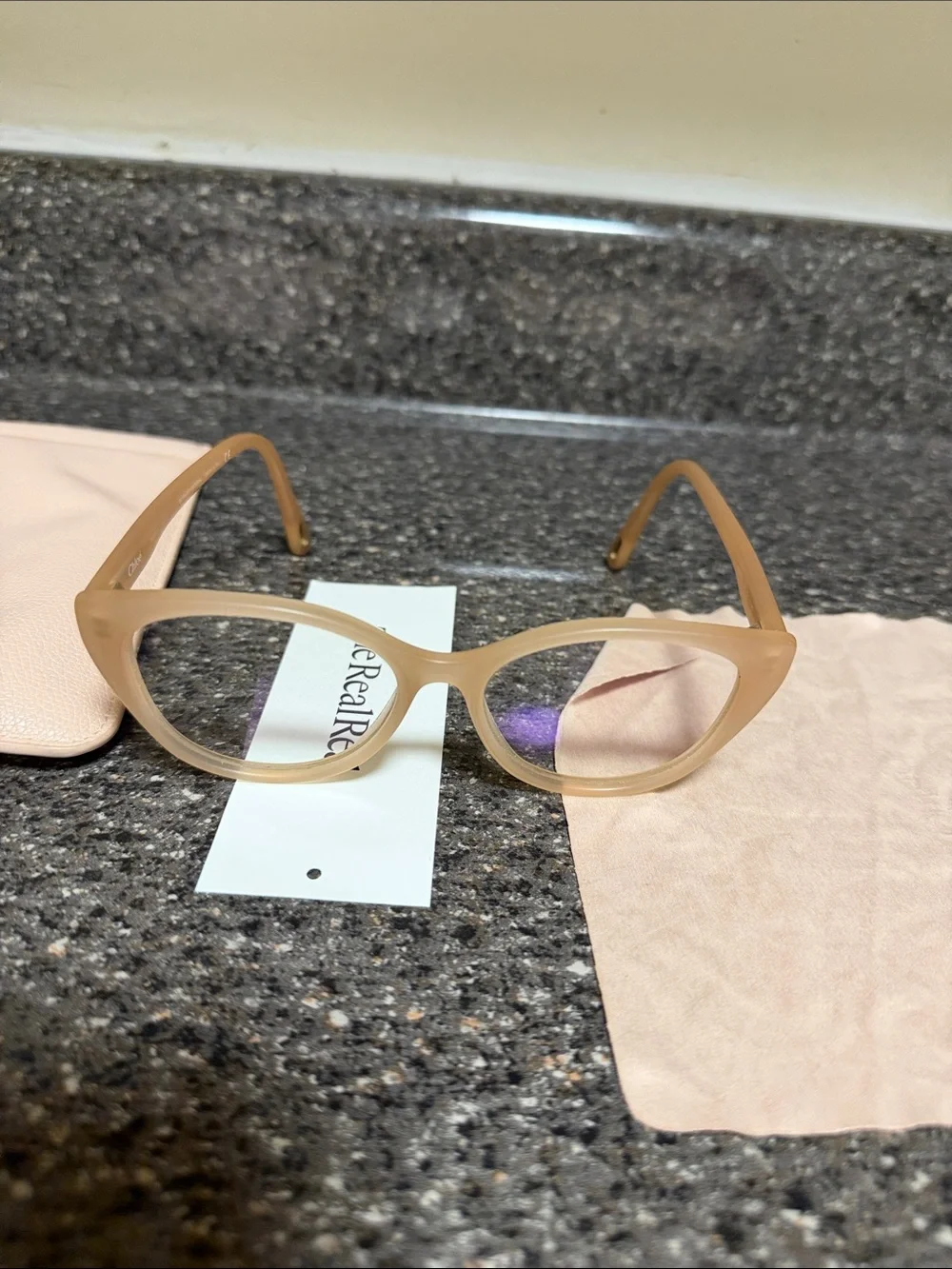 Chloe Beige Cat-Eye Glasses with Soft Case